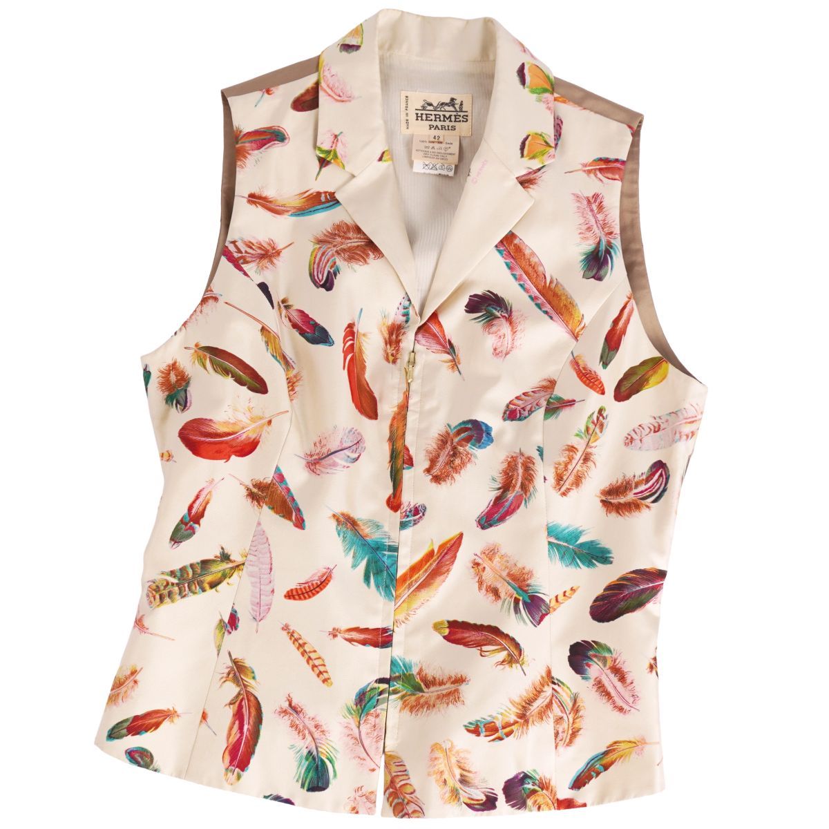 Vintage エルメス HERMES ベスト ジレ ジップアップ 総柄 シルク