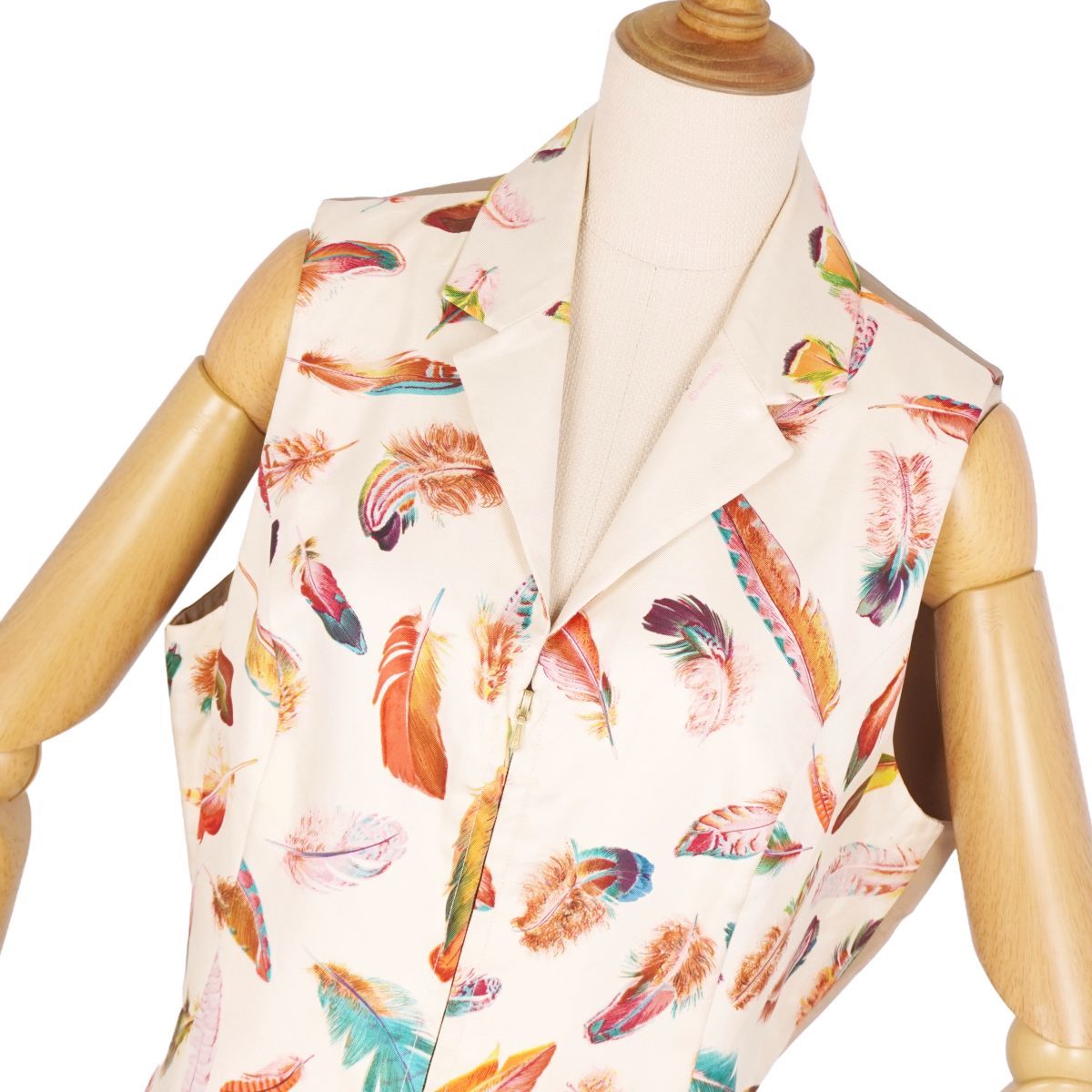 Vintage エルメス HERMES ベスト ジレ ジップアップ 総柄 シルク