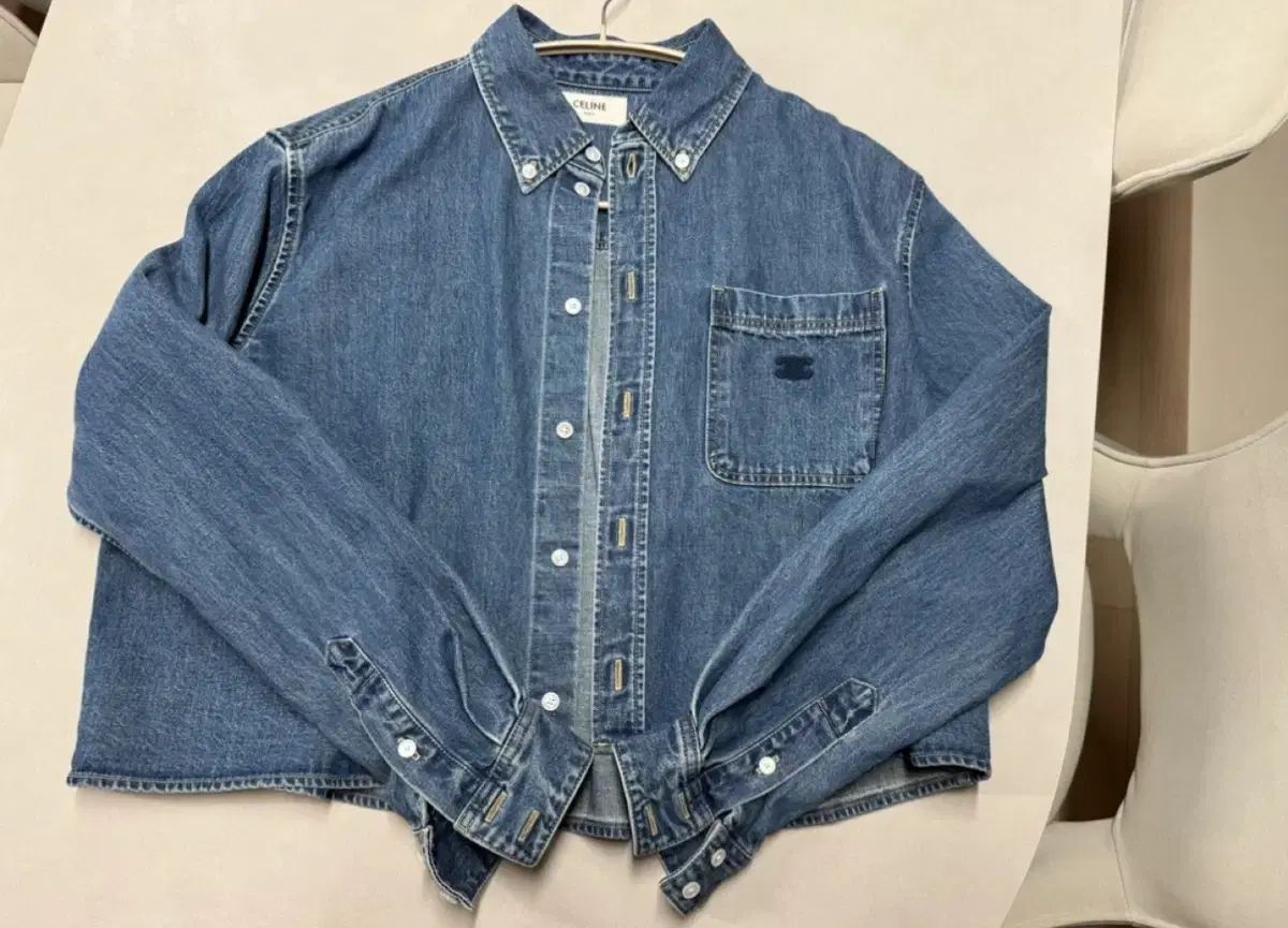 Celine セリーヌ クロップド シャツ L ユニオン オーシャン ウォッシュ