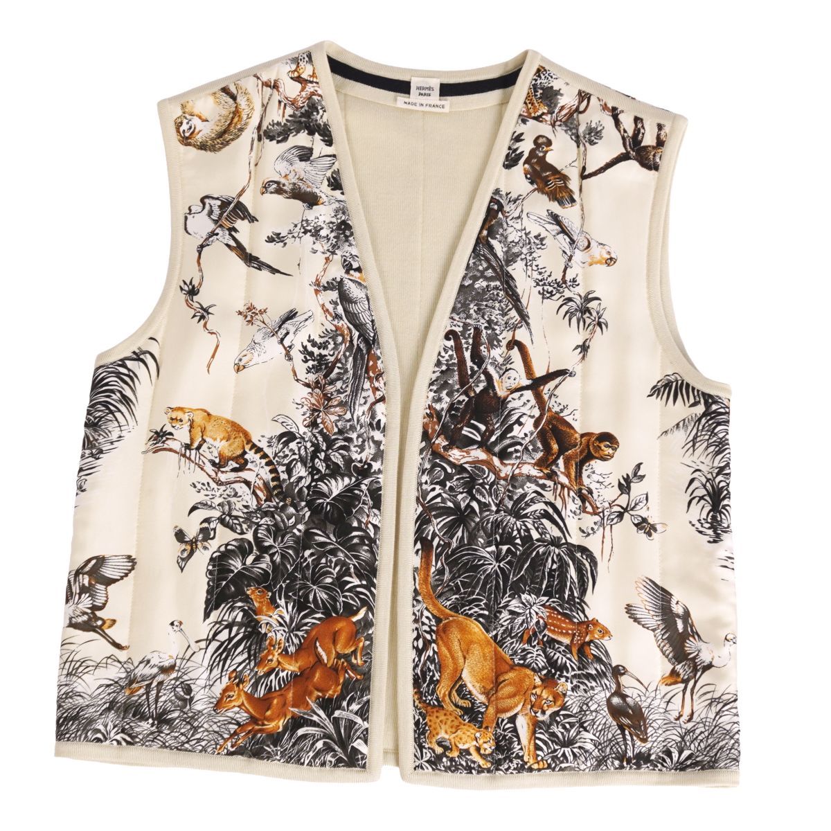 美品 エルメス HERMES ベスト ジレ 総柄 シルク ボタンレス 中綿入 ト