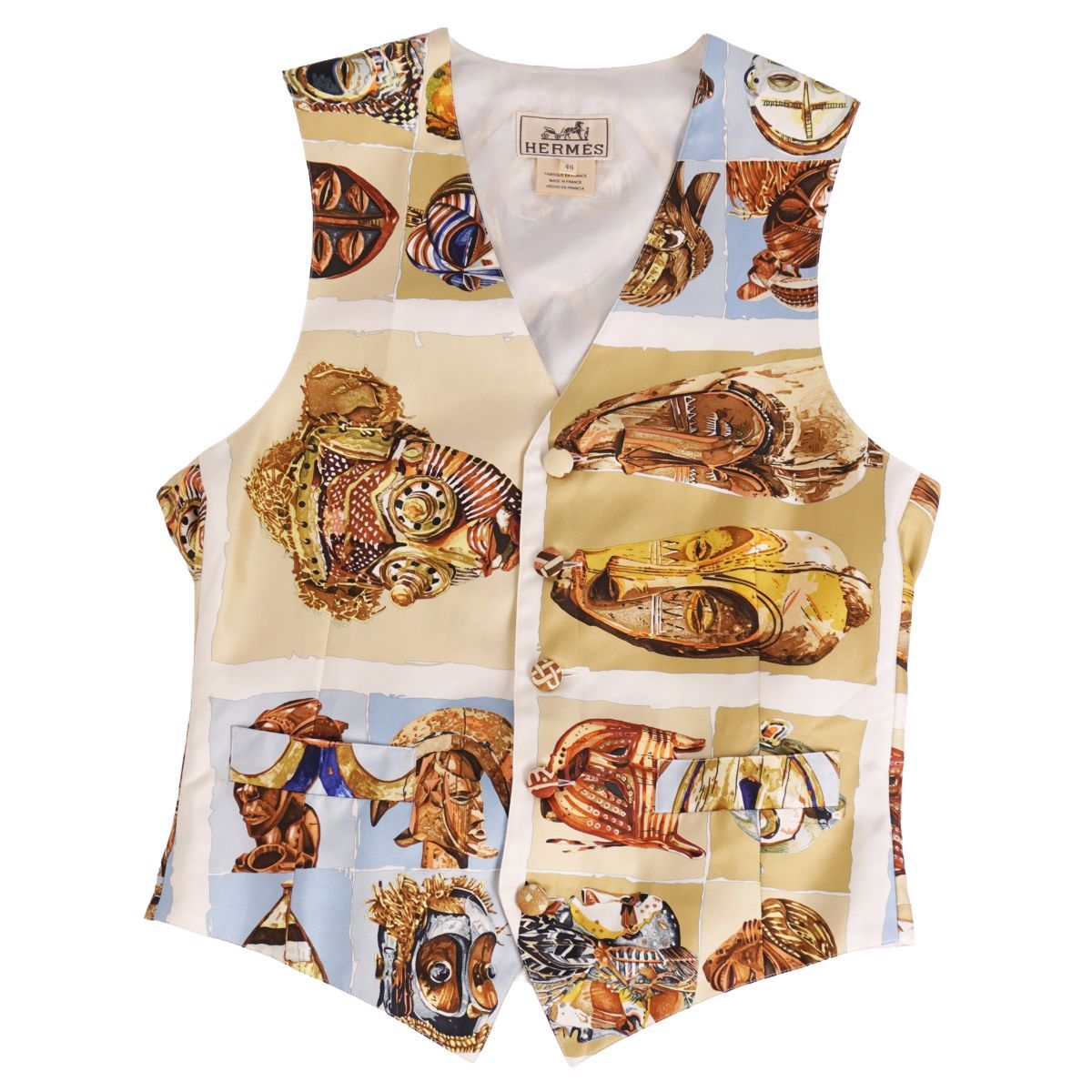 エルメス　総柄シルクベスト　ビンテージ L 美品 エルメス HERMES ベスト ジレ 総柄 シルク トップス レディース