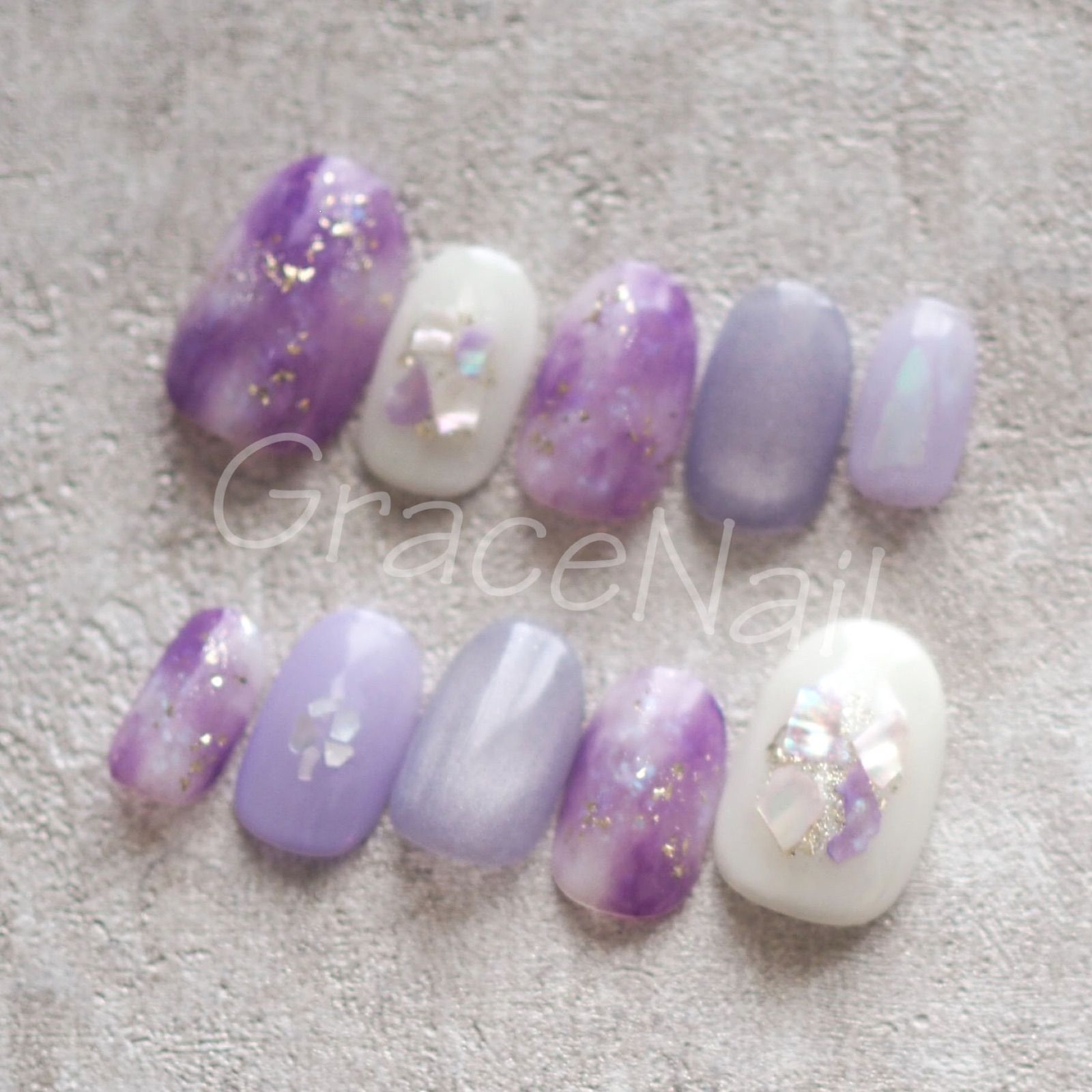 No.2156 現品販売！ネイルチップ パープル/ニュアンス/マグネット