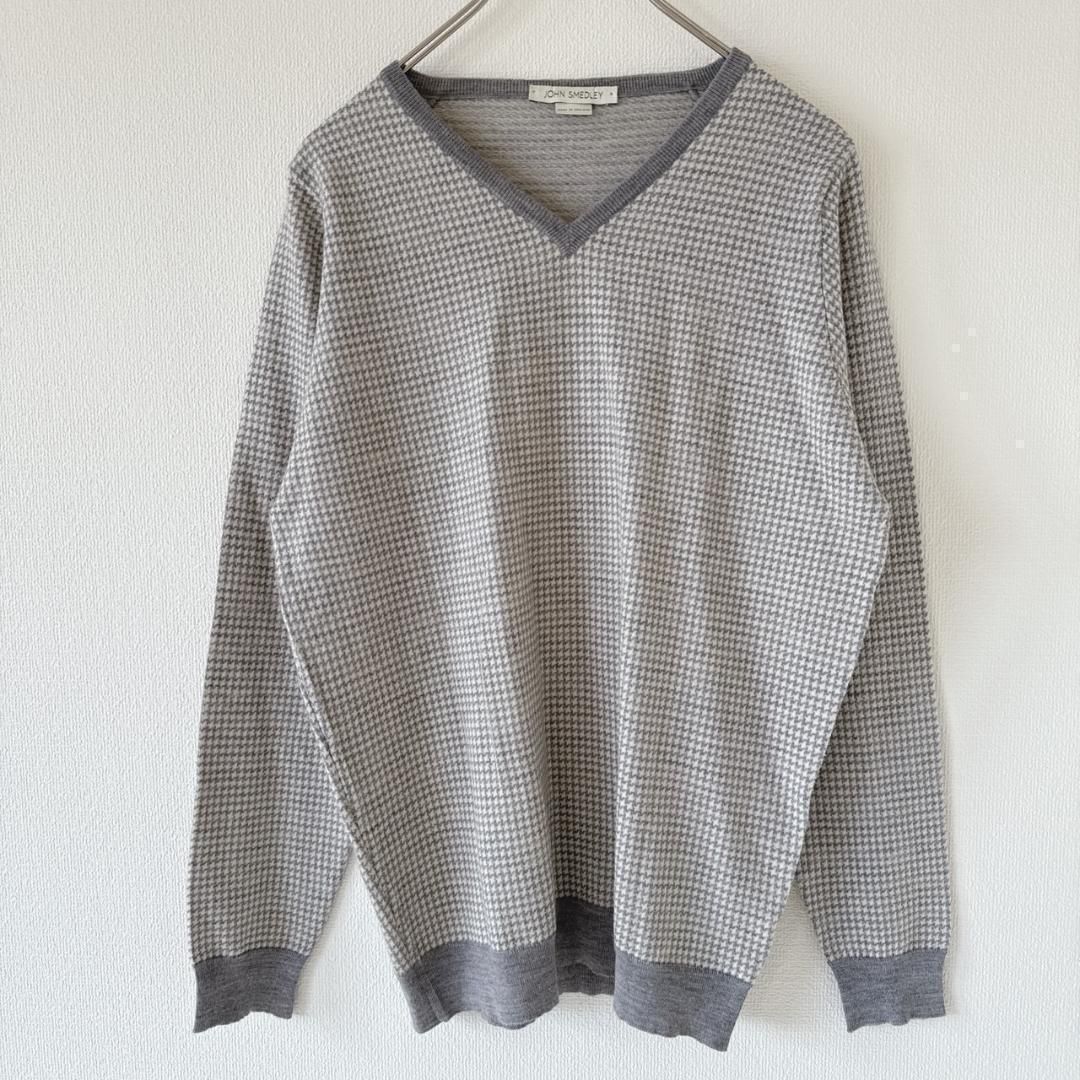 JOHN SMEDLEY メリノウール ニット 千鳥格子 Vネック S - メルカリ