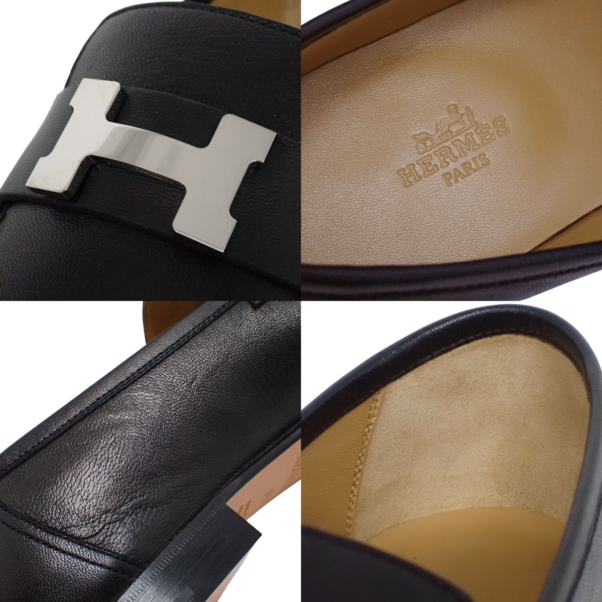 HERMES(エルメス) モカシン パリ ブラック黒 シェーブル パラジウム