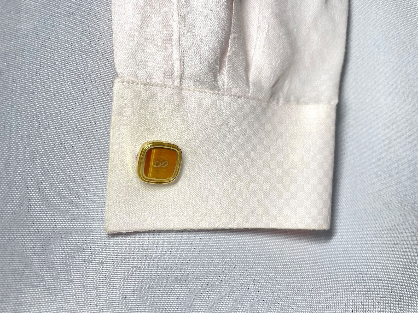 美品 希少 S.T.Dupont デュポン Dロゴ タイガーアイ装飾 カフス