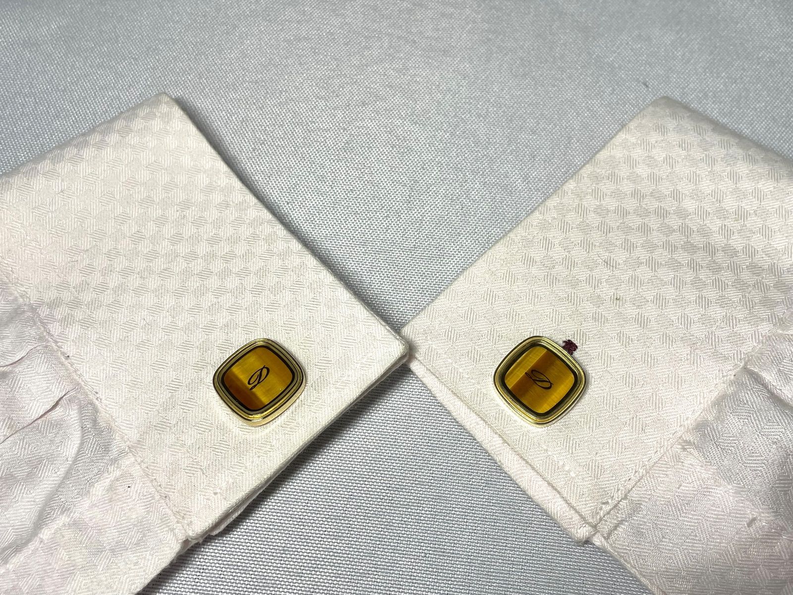 美品 希少 S.T.Dupont デュポン Dロゴ タイガーアイ装飾 カフス