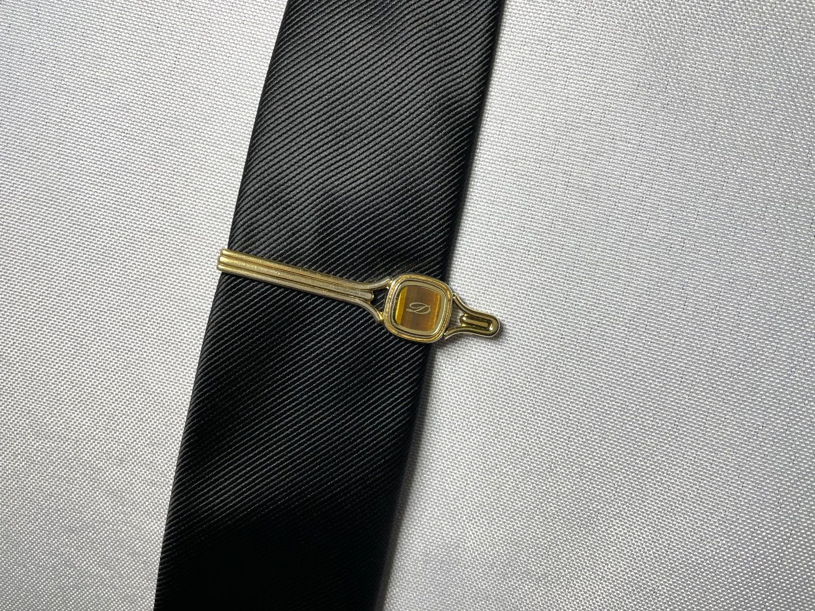 美品 希少 S.T.Dupont デュポン Dロゴ タイガーアイ装飾 カフス
