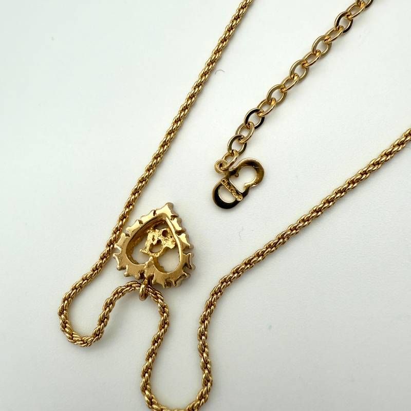 美品 Dior CDロゴ ハート ラインストーン ネックレス ゴールド