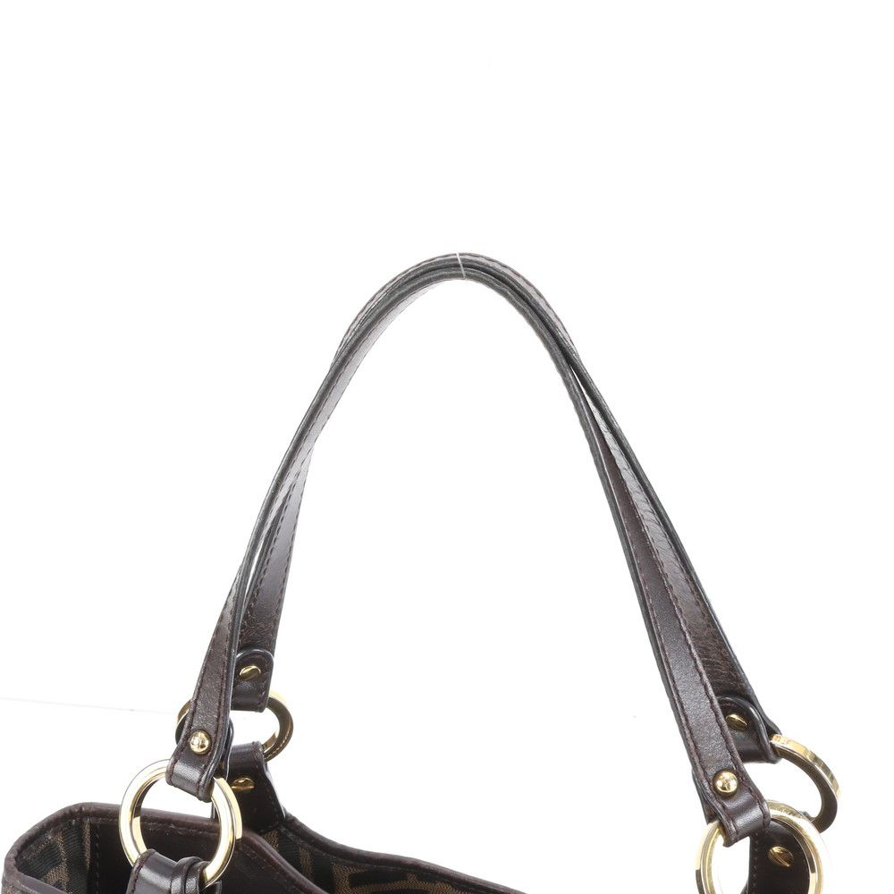 【美品】フェンディ ズッカ キャンバス×レザー 茶 ショルダーバッグ 肩掛け FENDI フェンディ ズッカ柄 ショルダーバッグ キャンバス レザー