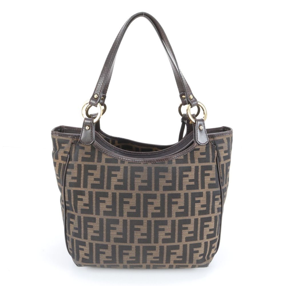 【美品】フェンディ ズッカ キャンバス×レザー 茶 ショルダーバッグ 肩掛け FENDI フェンディ ズッカ柄 ショルダーバッグ キャンバス レザー