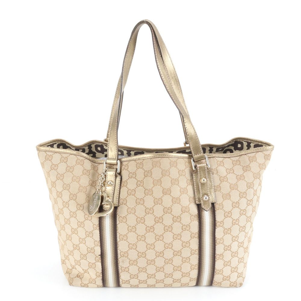 高級＊グッチ トートバッグ シェリーライン GG キャンバス レザー チャーム 美品】GUCCI グッチ トートバッグ 肩掛け GG シェリーライン