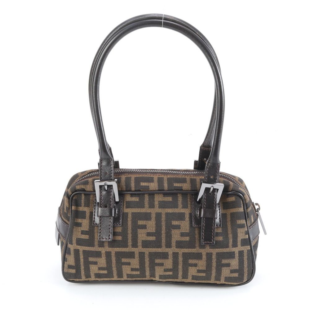 極美品 フェンディ ズッカ ミニ ボストン 8BN004 レザー トート バッグ