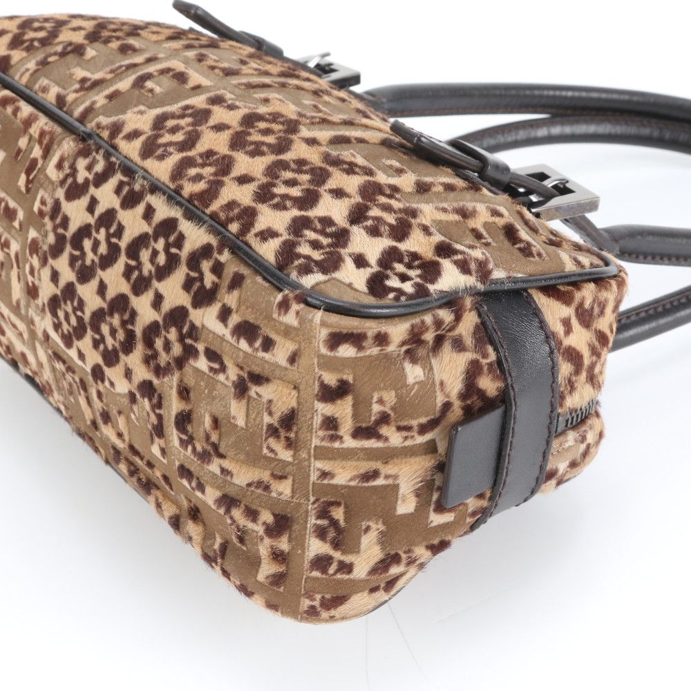 極美品 フェンディ ズッカ ハラコ レザー 8BN004 レオパード ヒョウ柄