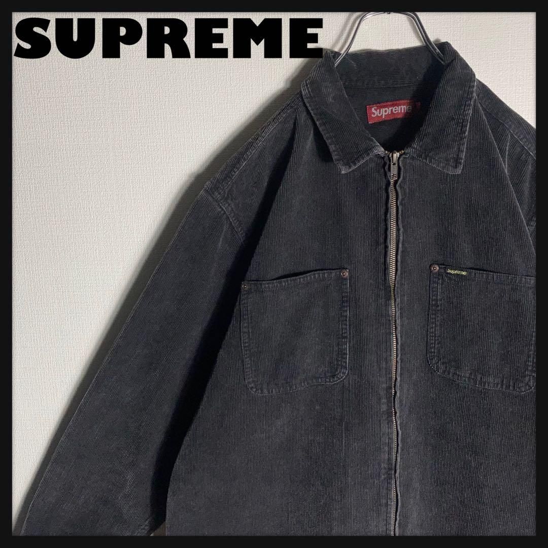 SUPREME コーデュロイジャケット ワンポイントロゴ フルジップ 黒 L SUPREME コーデュロイジャケット ワンポイントロゴ フルジップ 黒 L