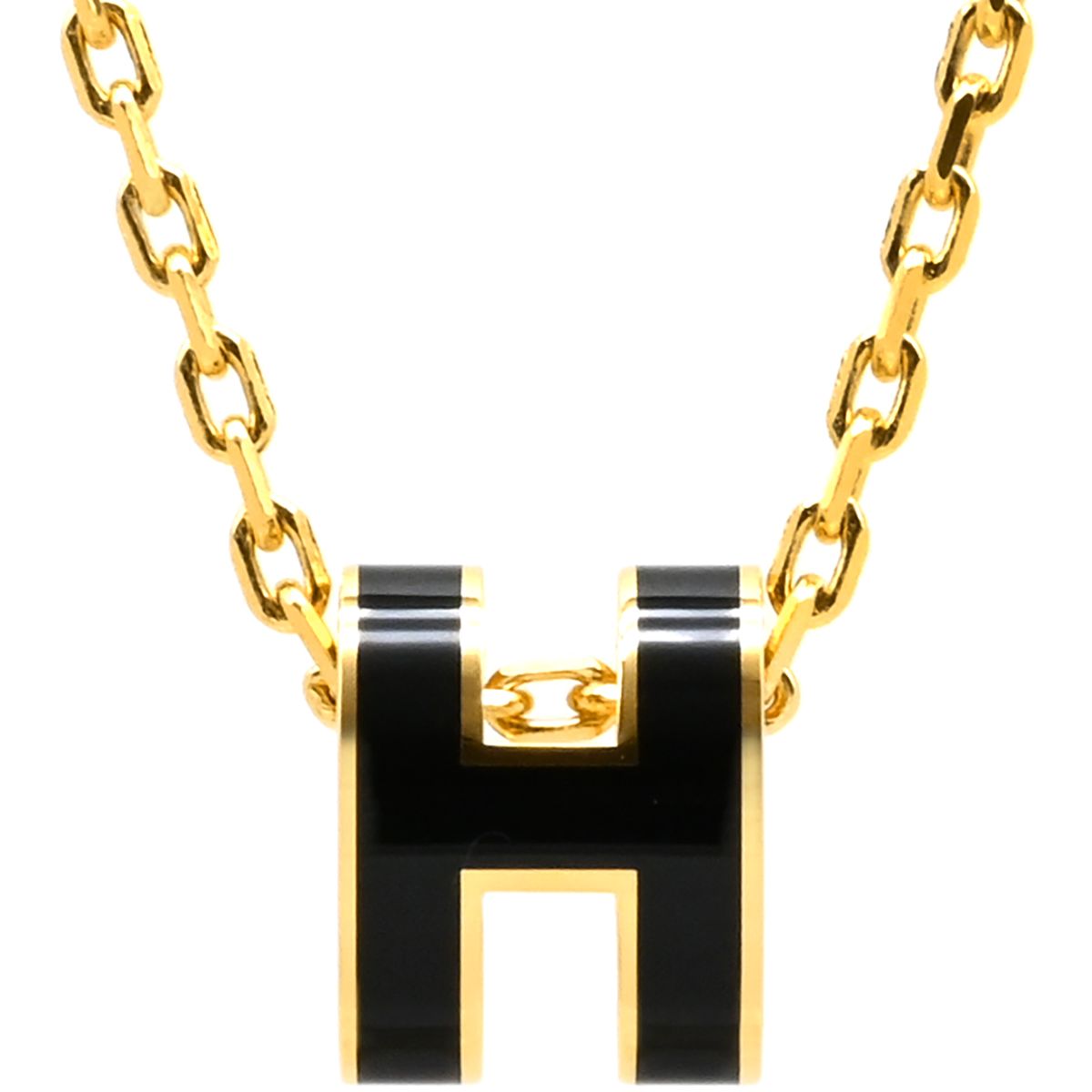 新品　HERMES エルメス　ポップアッシュネックレス　ミニ　ブラック　RG金具 HERMES エルメス ネックレス ミニ ポップアッシュ 黒 (ブラック