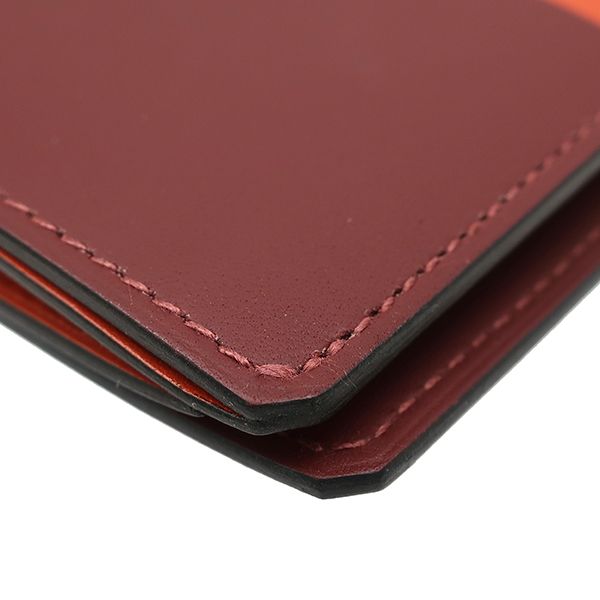 エルメス HERMES 二つ折り財布 マンハッタン  カードケース ボックスカーフ ヴォースイフト オレンジ系×ボルドー系 シルバー金具 コンパクト財布 ケース バイカラー ソルド品 X刻印【中古】 エルメス HERMES 二つ折り財布 マンハッタン コイン カードケース