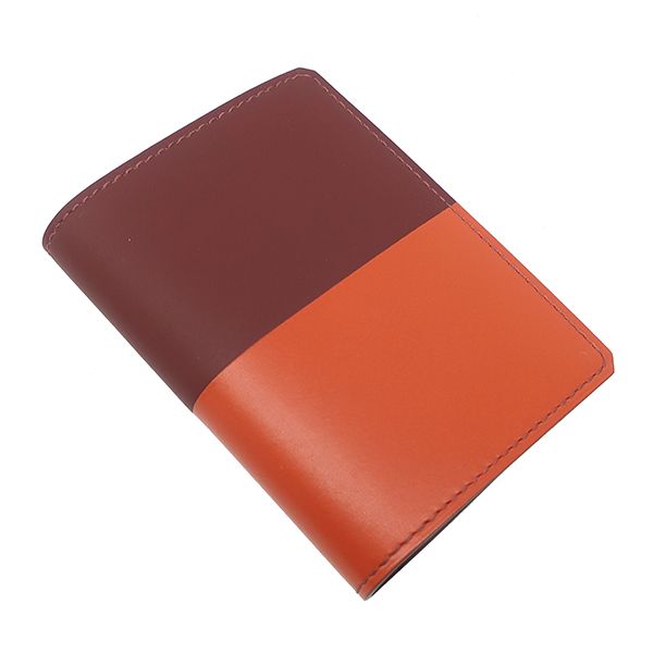 エルメス HERMES 二つ折り財布 マンハッタン  カードケース ボックスカーフ ヴォースイフト オレンジ系×ボルドー系 シルバー金具 コンパクト財布 ケース バイカラー ソルド品 X刻印【中古】 エルメス HERMES 二つ折り財布 マンハッタン コイン カードケース