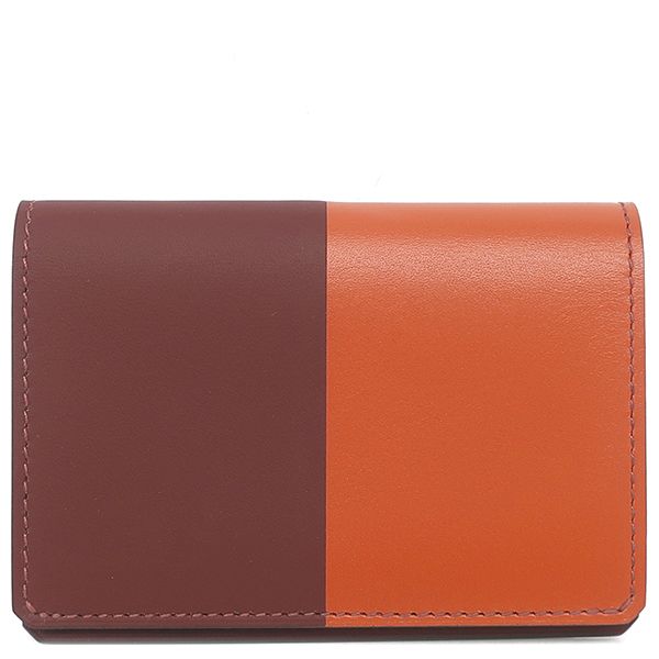 エルメス HERMES 二つ折り財布 マンハッタン  カードケース ボックスカーフ ヴォースイフト オレンジ系×ボルドー系 シルバー金具 コンパクト財布 ケース バイカラー ソルド品 X刻印【中古】 エルメス HERMES 二つ折り財布 マンハッタン コイン カードケース