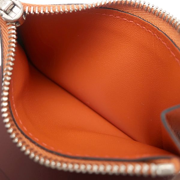 エルメス HERMES 二つ折り財布 マンハッタン  カードケース ボックスカーフ ヴォースイフト オレンジ系×ボルドー系 シルバー金具 コンパクト財布 ケース バイカラー ソルド品 X刻印【中古】 エルメス HERMES 二つ折り財布 マンハッタン コイン カードケース