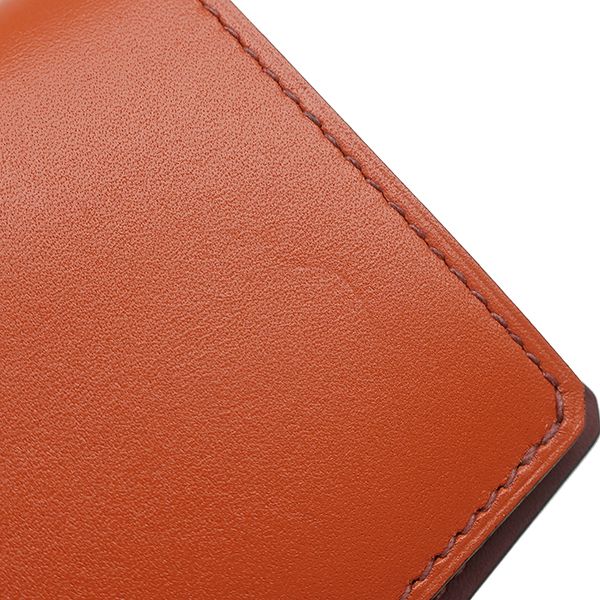 エルメス HERMES 二つ折り財布 マンハッタン  カードケース ボックスカーフ ヴォースイフト オレンジ系×ボルドー系 シルバー金具 コンパクト財布 ケース バイカラー ソルド品 X刻印【中古】 エルメス HERMES 二つ折り財布 マンハッタン コイン カードケース