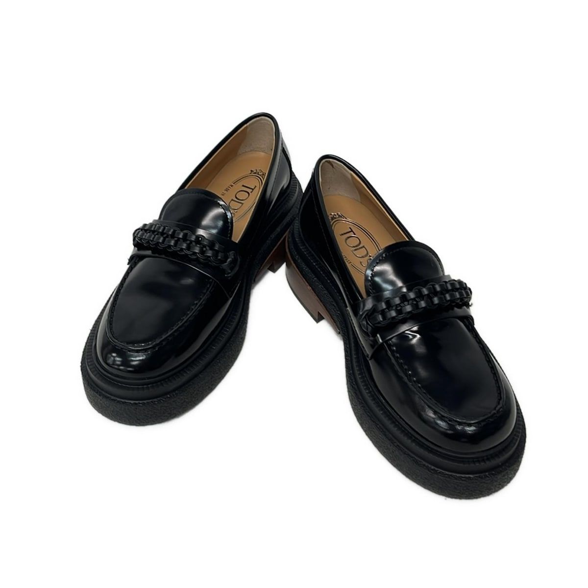 TOD'S(トッズ) ローファー 34 1/2 レディース - 黒 編み込み レザー