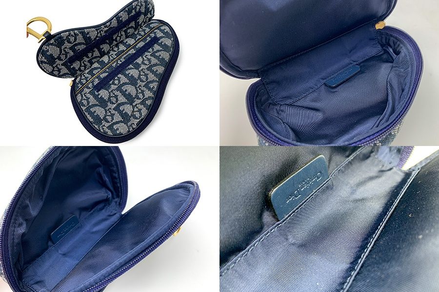 極美品♡ Dior　サドルポーチ トロッター D金具 小物入れ コスメ ネイビー DIOR ディオール ネイビー トロッター サドル ポーチ メイクポーチ