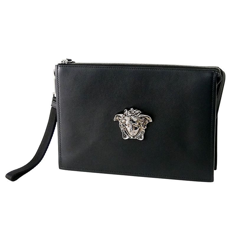 【美品】VERSACE　ヴェルサーチ　メデューサ　セカンドバッグ　金具　ロゴ　黒 美品】VERSACE ヴェルサーチ メデューサ セカンドバッグ 金具 ロゴ 黒
