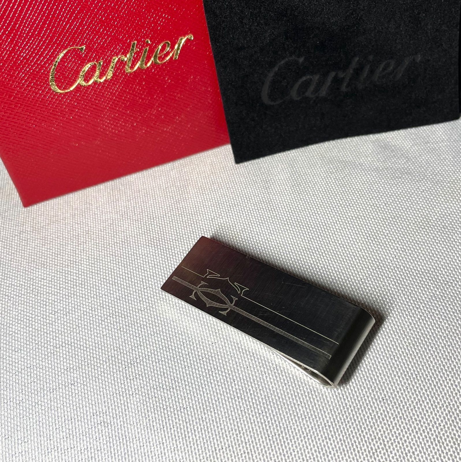 美品 Cartier カルティエ Cドゥ ロゴ 艶消しシルバー マネークリップ
