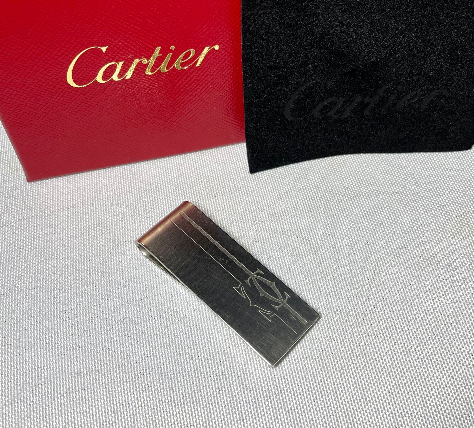 美品 Cartier カルティエ Cドゥ ロゴ 艶消しシルバー マネークリップ