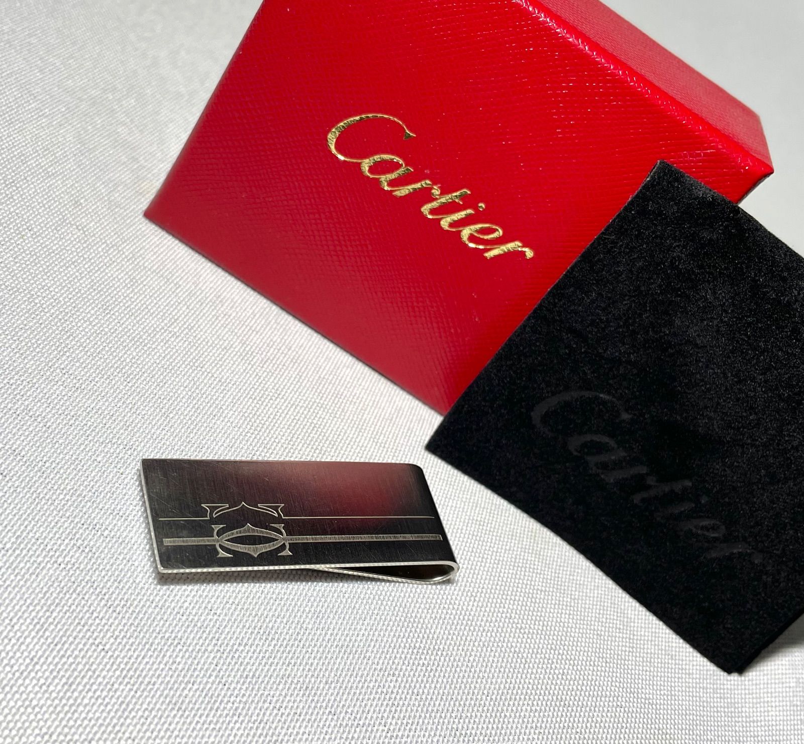 美品 Cartier カルティエ Cドゥ ロゴ 艶消しシルバー マネークリップ