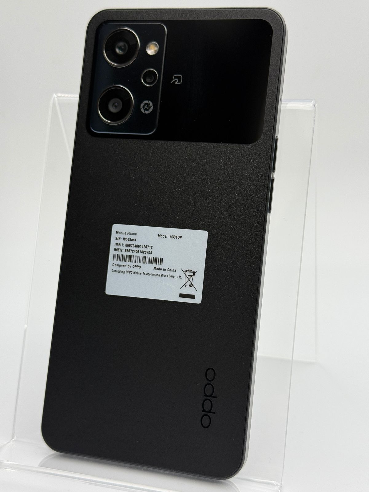 中古B】OPPO Reno9 A A301OP 128GB ナイトブラック SIMフリー 白ロム