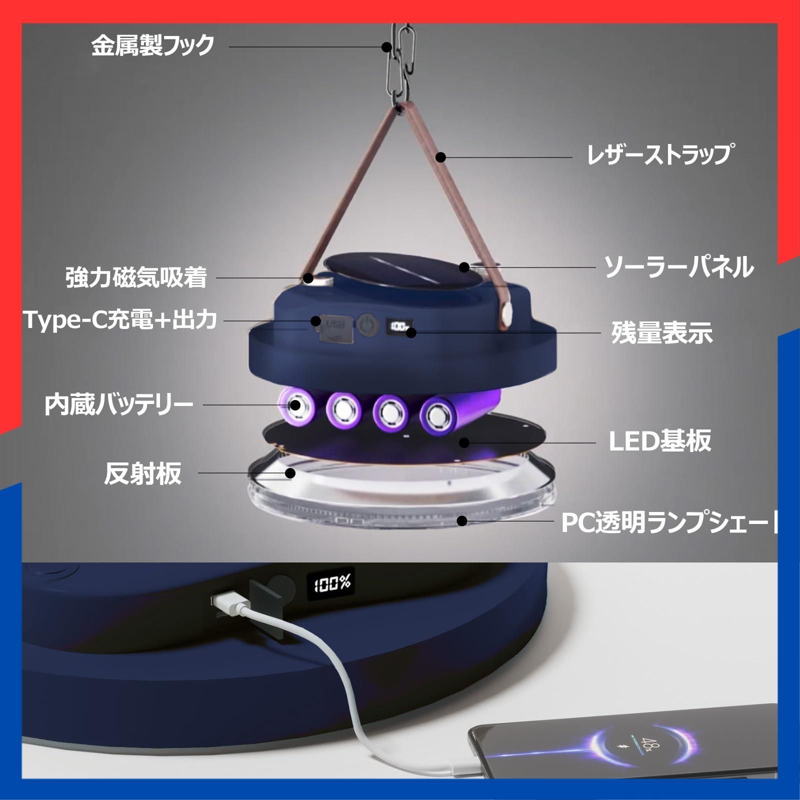 特価商品】無段階調光 フック付き 三色温&SOS赤青点滅 LED残量表示