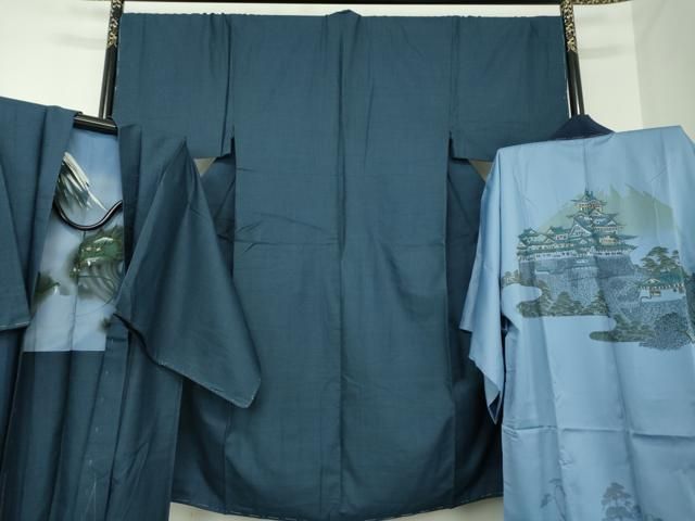 平和屋着物●男性　紬　アンサンブル・長襦袢(無双仕立て)セット　キングサイズ　長羽織　120亀甲　総詰　正絹　逸品　未使用　DABA1523ps 平和屋着物○男性 紬 アンサンブル・長襦袢(無双仕立て)セット キング