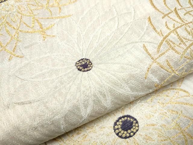 千地泰弘氏作　金色 波模様 花柄 袋帯 帯4846 ○千地泰弘 高級 正絹 六通 袋帯 華文 花文 - メルカリ