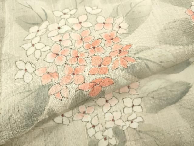 平和屋着物＊夏物 訪問着 生紬 手描き 紫陽花 正絹 逸品 未使用