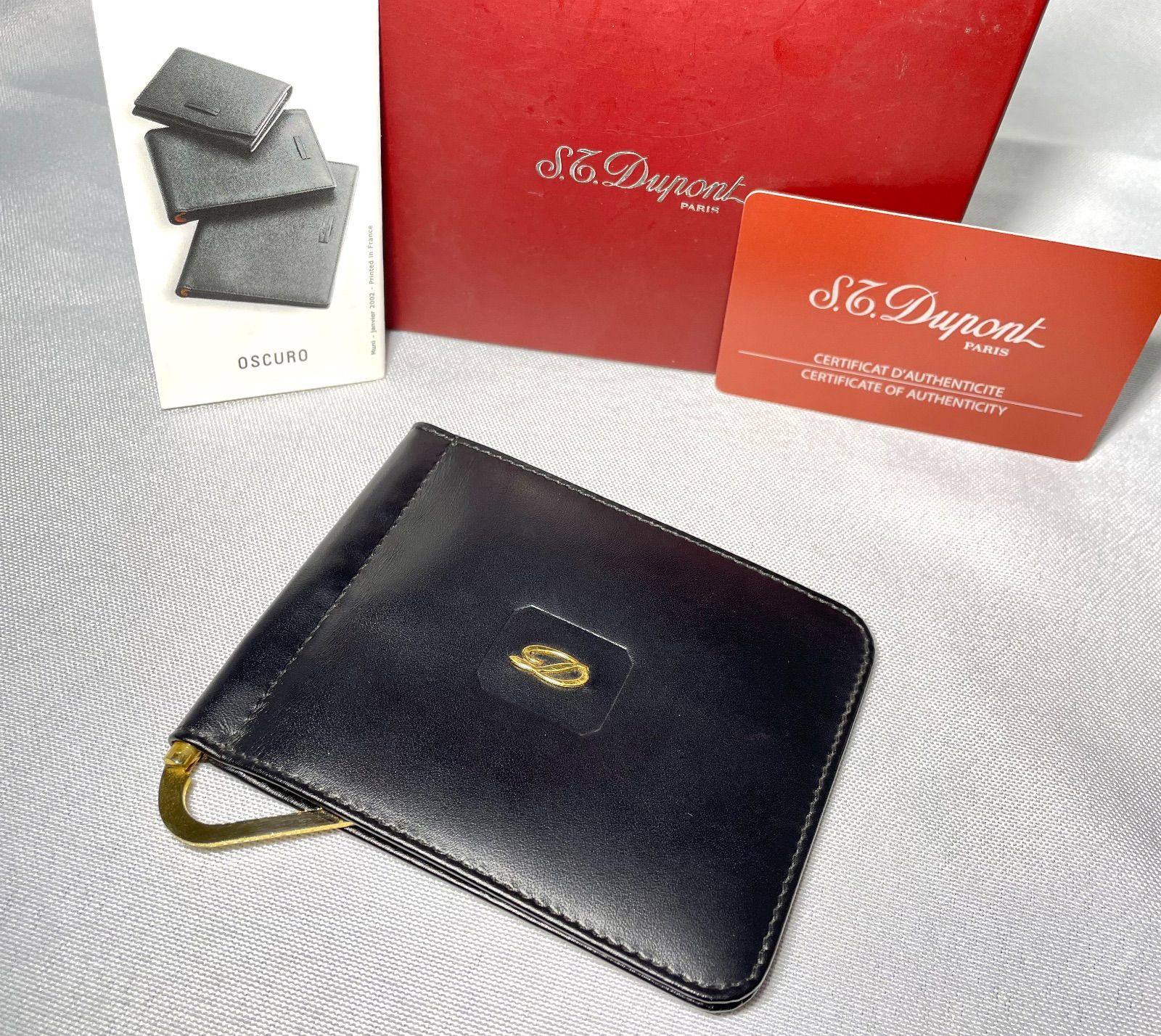 美品 希少 S.T.Dupont デュポン Dロゴ レザーマネークリップ ブラック