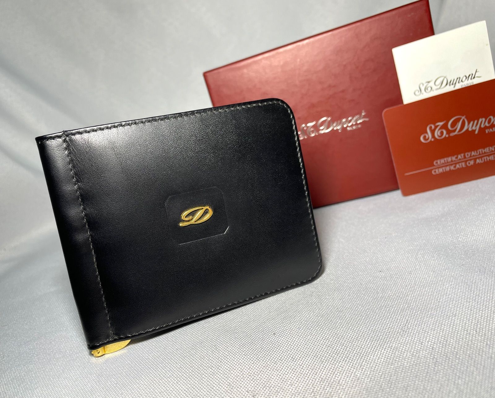 美品 希少 S.T.Dupont デュポン Dロゴ レザーマネークリップ ブラック