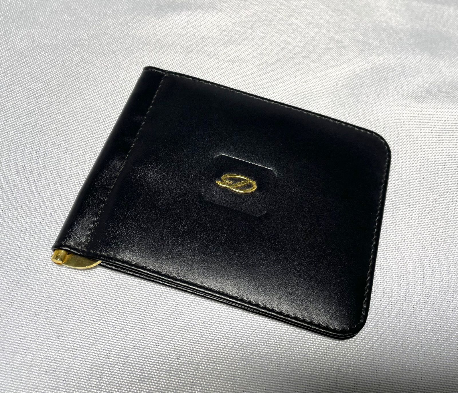 美品 希少 S.T.Dupont デュポン Dロゴ レザーマネークリップ ブラック