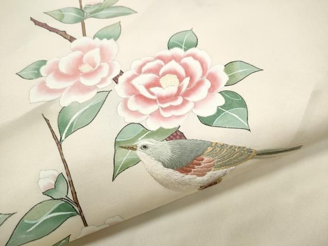 平和屋着●九寸名古屋帯　作家物　刺繍　休み鳥枝花文　金糸　正絹　逸品　CABB5905hy 平和屋着○九寸名古屋帯 作家物 刺繍 休み鳥枝花文 金糸 正絹 逸品