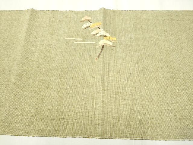 平和屋着物●蓑虫工芸作家　田尾笛秋　八寸名古屋帯　紬地　栗駒ぜんまい綿無地帯　枝松文　証紙付き　正絹　逸品　CABB5912hy 平和屋着物○蓑虫工芸作家 田尾笛秋 八寸名古屋帯 紬地 栗駒ぜんまい綿