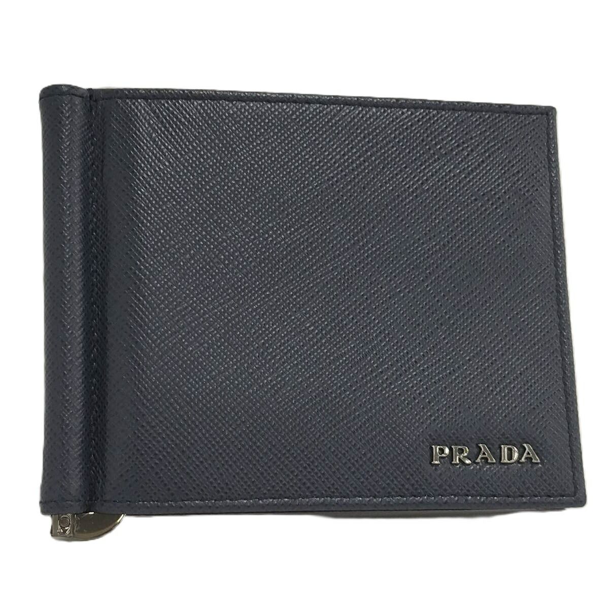 PRADA 二つ折り札入れ マネークリップ レザー ネイビー 2MN077 - メルカリ