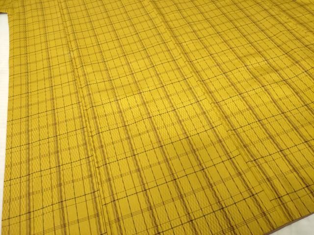 平和屋着物○山下八百子 本場黄八丈 格子 市松綾織 正絹 逸品