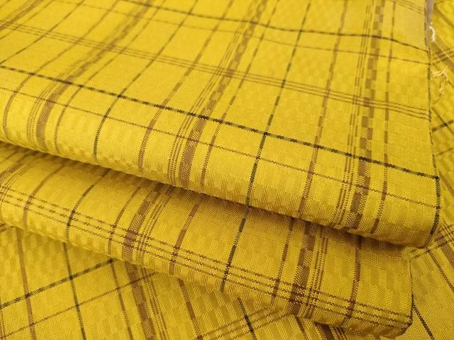 平和屋着物○山下八百子 本場黄八丈 格子 市松綾織 正絹 逸品