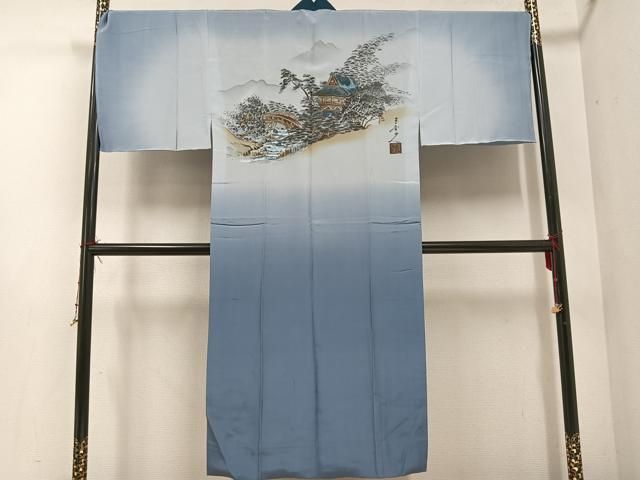 平和屋着物○男性 紬 アンサンブル 長襦袢(袷)セット 色無地 高麗納戸