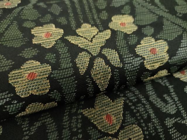 平和屋着物●六通柄　本袋帯　洋花文　黒地　金糸　正絹　逸品　DABA1778ps 平和屋着物○六通柄 本袋帯 洋花文 黒地 金糸 正絹 逸品 DABA1778ps