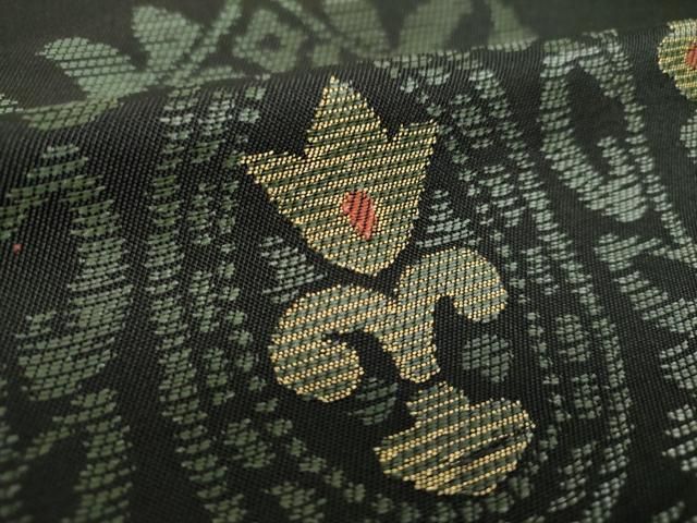 平和屋着物●六通柄　本袋帯　洋花文　黒地　金糸　正絹　逸品　DABA1778ps 平和屋着物○六通柄 本袋帯 洋花文 黒地 金糸 正絹 逸品 DABA1778ps