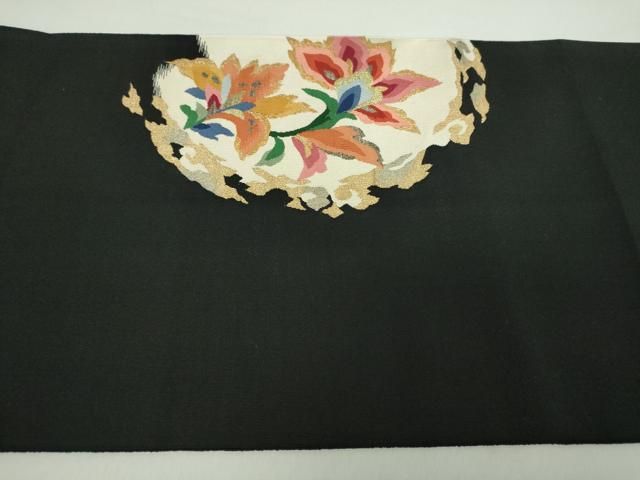 平和屋着物○爪掻き本綴れ 八寸名古屋帯 更紗花文 黒地 金銀糸 正絹