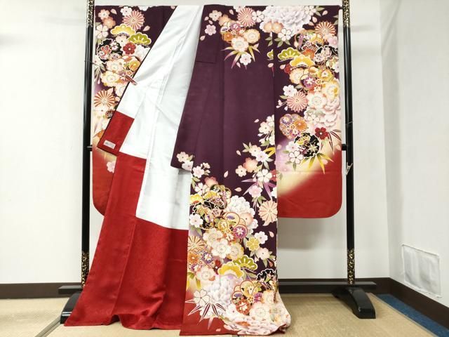 平和屋着物○豪華振袖・長襦袢セット 草花文 暈し染め 金彩 やまと誂製