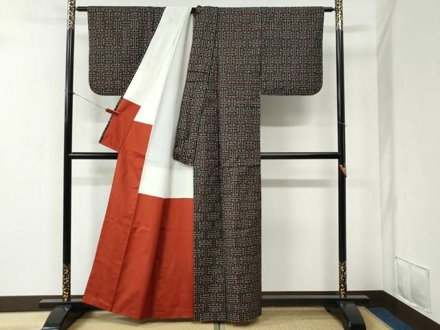 平和屋着物○本場大島紬 龍郷絣 秋名バラ アンサンブル 正絹 逸品