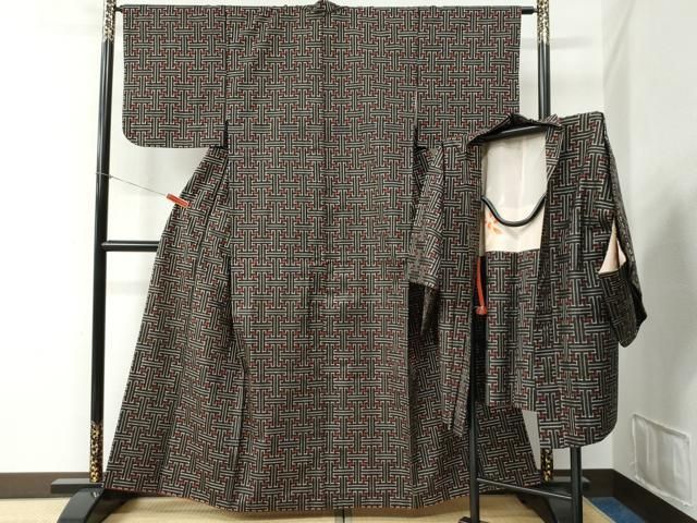 平和屋着物○本場大島紬 龍郷絣 秋名バラ アンサンブル 正絹 逸品